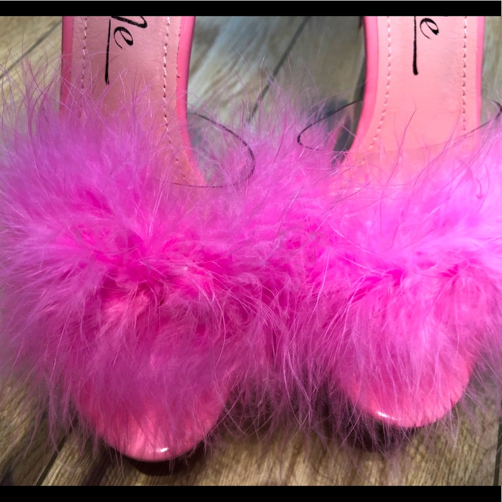 Pink fuzzy stilettos shoes